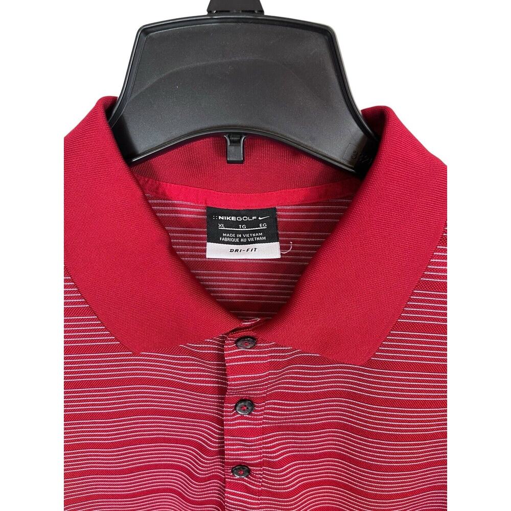 Nike‎ Golf Polo Shirt Mens XL Red White Stripe Short Sleeve Dri-Fit Logo EUC